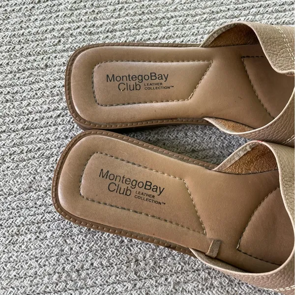 Vintage Montego Bay Club Taupe Tan Genuine Leather Slides Sandals Size 7.5 - Image 5