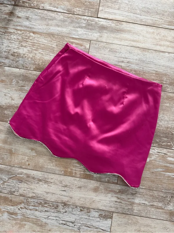 Anthropologie Pink Satin and Rhinestone Mini Skirt - Image 4