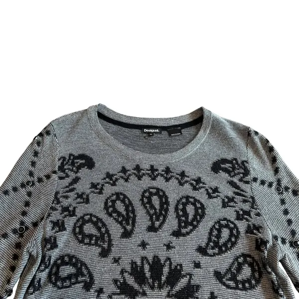Desigual Grey Pullover Sweater Bohemian Print Stud Stretch Wool Blend Sz Medium - Image 2