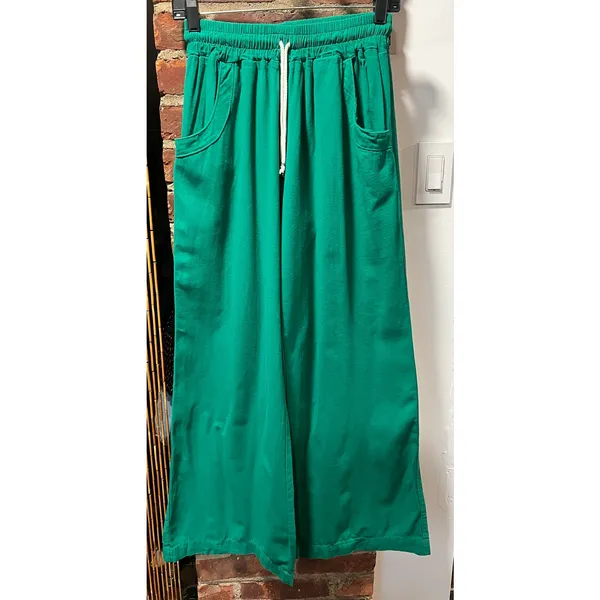 Boutique Emerald Green Wide Leg Pull-On Drawstring Pants Size Medium - Image 2