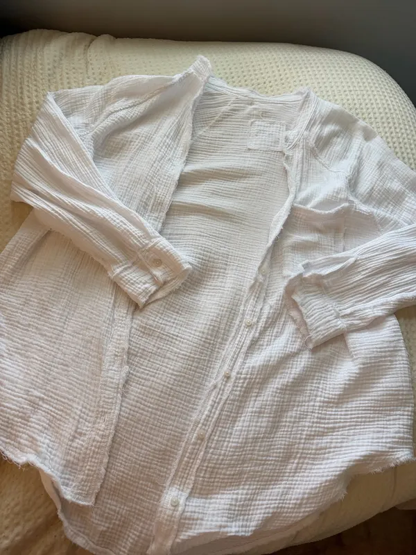 Aerie White Linen Long Sleeve - Image 3