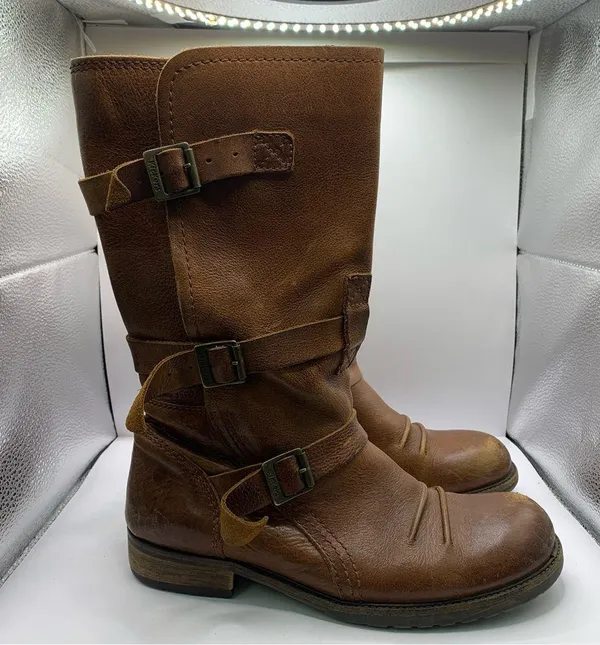 Kickers Women's Leather Brown Ankle Boots Zip-Up with Buckles Size 40 EU US 9.5 - Image 2