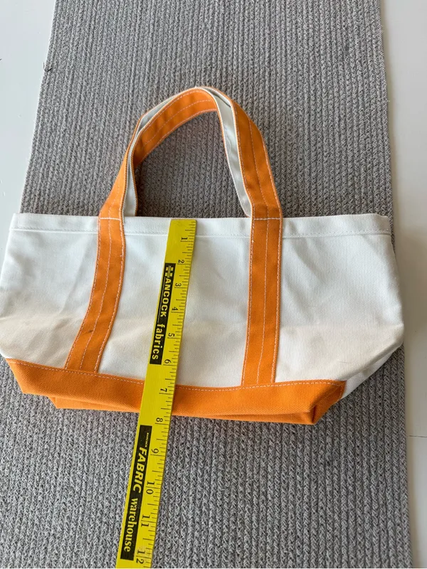 Vintage Ivory Orange Cotton Canvas Boat Tote Shoulder Bag Purse - Image 6