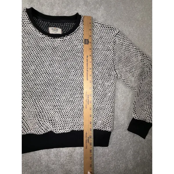 Marine Layer Sweater Xs Black White Birdseye Textured Crew Neck Cotton Blend - Image 6