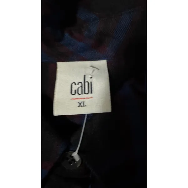 Cabi Womens XL Peplum Plaid Shirt Navy Blue Black Rayon‎ Button Up Top - Image 2