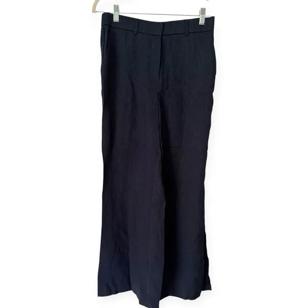 NWT OGL European Linen-Like Mid Rise Flared Pant Size Medium Pockets Denim Navy - Image 4