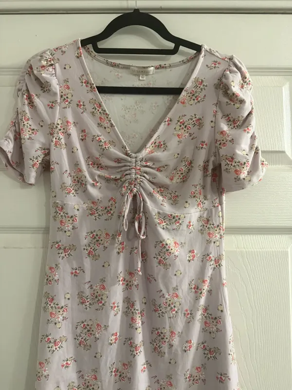 Ultra Flirt Light Pink Floral Tie-Front Mini Dress - Image 4