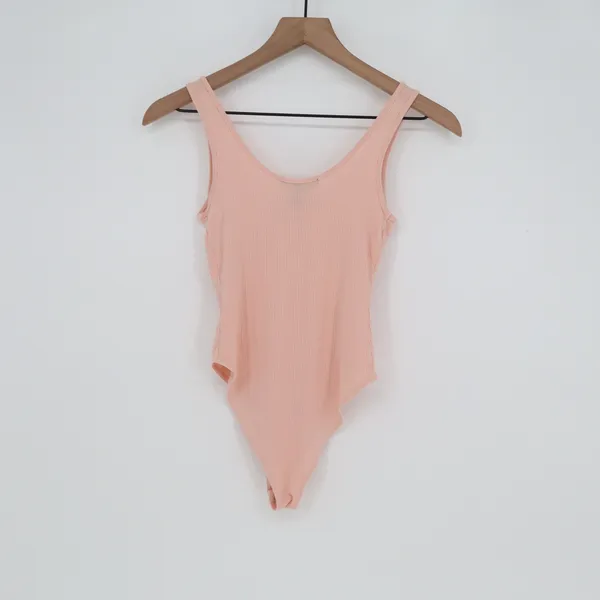 Forever 21 Bodysuit Womens Small Peach Ribbed Knit Scoop Neck Excellent - Image 3
