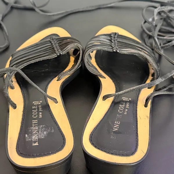 Kenneth Cole Black Leather Lace Up Gladiator Sandals Womens 35 Strappy Italy - Image 7