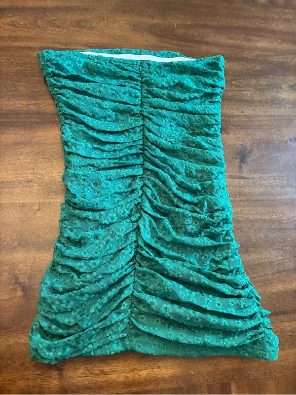 Hello Molly Dress Strapless Women’s XL Green Floral Ruched Mini 10 - Image 3