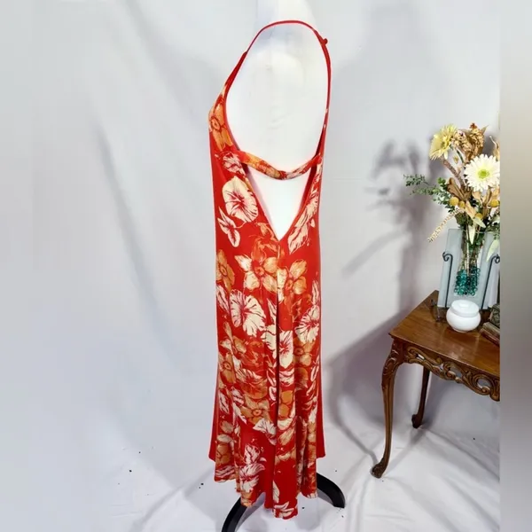 Free People Back 2 You Red Floral Strappy Open Side Midi Slip Dress Boho Sz S🧡 - Image 6