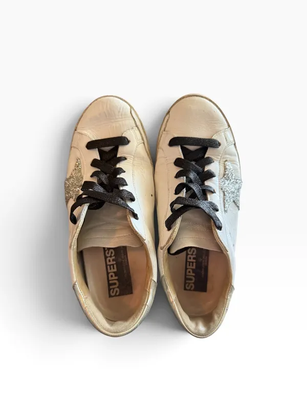 Golden Goose Super-Star Sneakers EU 39(9) White Leather Silver Glitter Star GGDB - Image 9