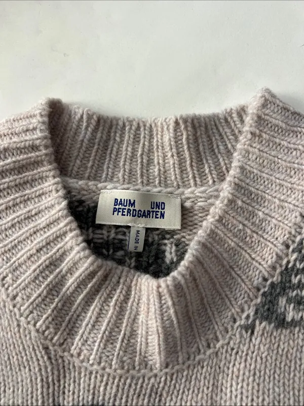 Baum und Pferdgarten ‘Cherika’ Wool Knit Rose Print Chunky Sweater S Gray - Image 6