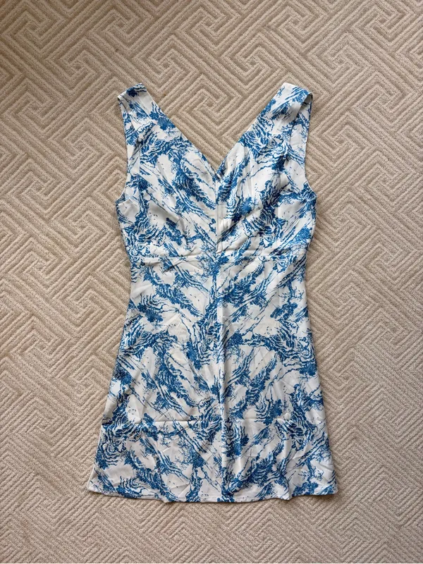 Hello Molly Blue and White Satin Mini Dress - Image 5