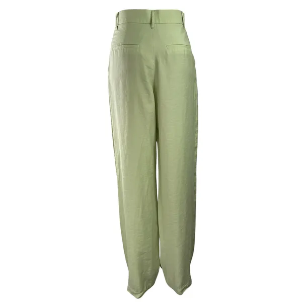 Zara Womens Green High Waisted Pleated Straight Wide Leg Trousers Dress Pants XS - Image 3