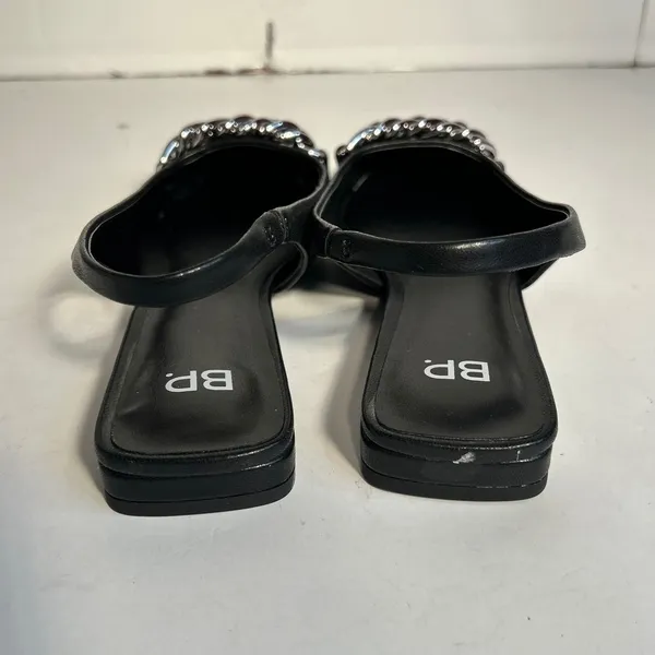 BP Black Pointed Toe‎ Slingback Flats with Silver Chain Detail Women's Size 6.5M - Image 5