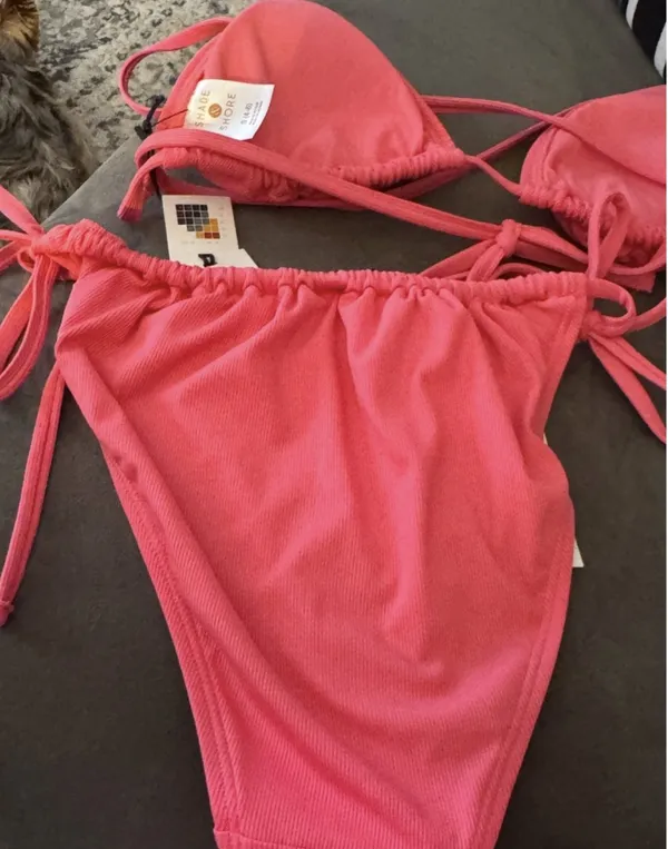 Shade & Shore Pink Triangle Ribbed Bikini - Image 2