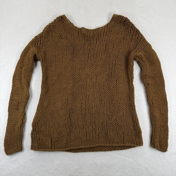 Vince Womens Brown Chunky Wool‎ Blend Open Knit Boat Neck Sweater V039673413 M - Image 7
