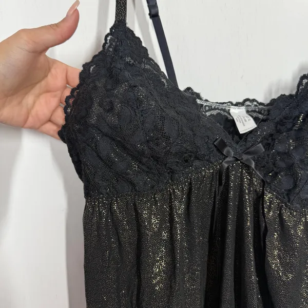 Cabernet Babydoll Tank Top Size XL Black Gold Floral Lace Metallic Lingerie Sexy - Image 7