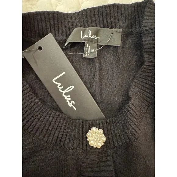 Lulus Black Ribbed Knit Button Front Pleated Skirt‎ Dress Size M - Image 11