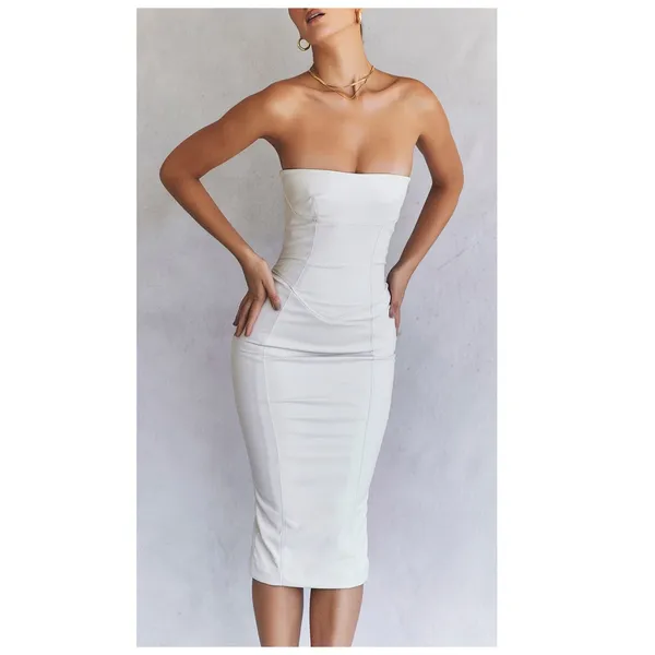 NEW House of CB Camilla Ivory Vegan Leather Strapless Dress Size XS - Image 7