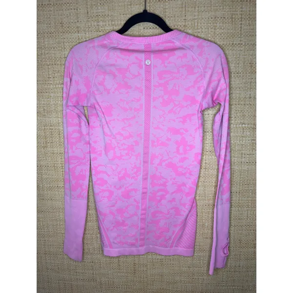 Lululemon Swiftly Tech LS 2.0 Women Pink Camo Jacquard Running Shirt Size 6 - Image 2