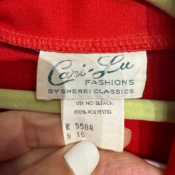 Cari Lu Red Dagger Collar Belted Fit Flare Vintage Midi Dress Sz 10 - Image 6