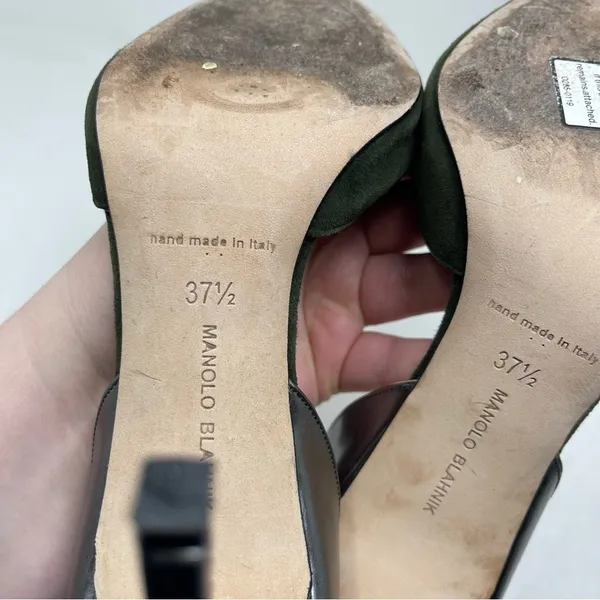 Manolo Blahnik D’orsey green suede and silver leather 2 tone heels 100mm sz 37.5 - Image 6
