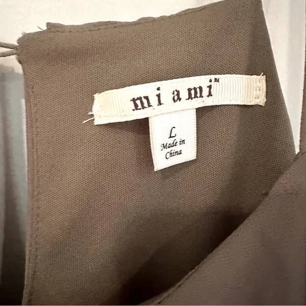 Miami Halter Ruffle Top Dress Women's Large‎ Olive Green Elastic Waist Flowy - Image 3