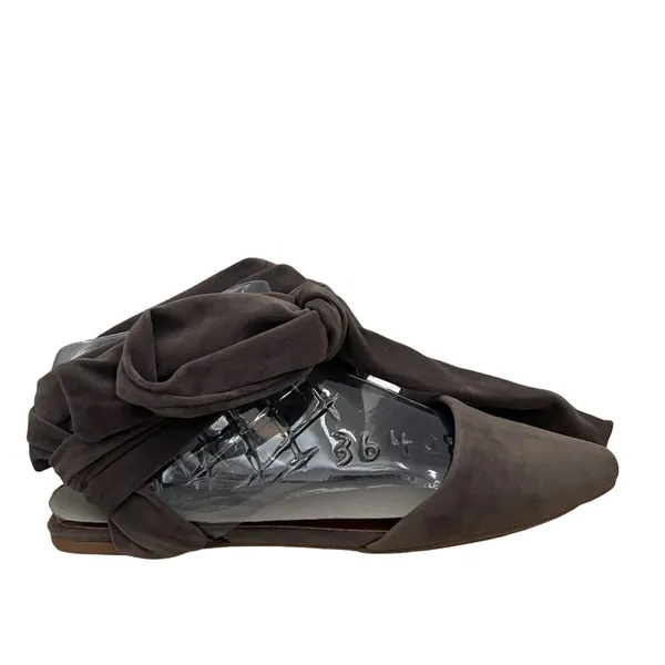 Bamboo Taupe Sequel Faux Suede Pointed Toe Lace Up Flat‎ 7 - Image 3