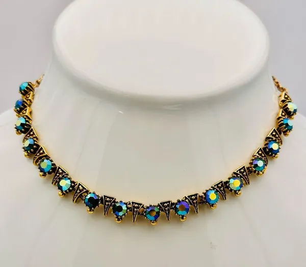 Vintage Blue/Green Borealis Crystal Rhinestone Dainty Necklace - Image 2