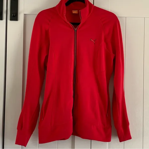 PUMA Womens Track Jacket L Red DryCELL Full Zip Running Workout Athletic - Image 3