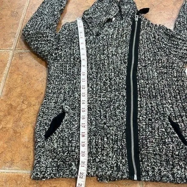 Free People Cardigan Womens‎ Black White Asymmetrical Zip Chunky Knit Small - Image 9