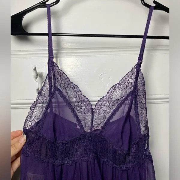 Stella McCartney Silk Sheer Camisole Lingerie Top with Lace Detail Purple Small - Image 3