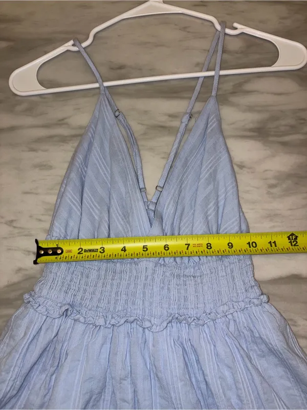 Light Blue Smocked Waist Spaghetti Strap Dress - Image 5