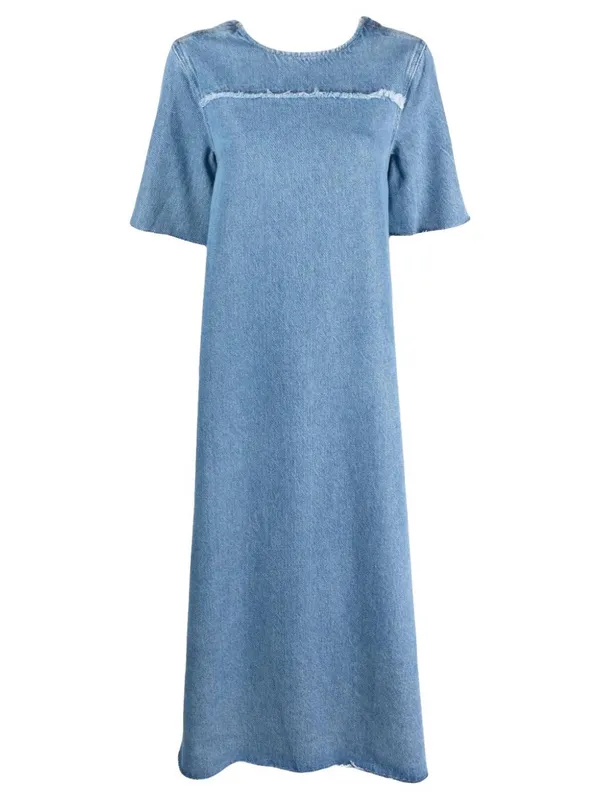 Ganni Light Blue Denim Maxi Dress with Raw-Edge Trim - Image 2