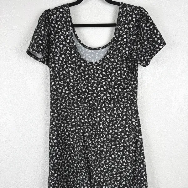 Altar'd State Black White Floral Short Sleeve‎ Mini Dress Cottagecore - Image 2