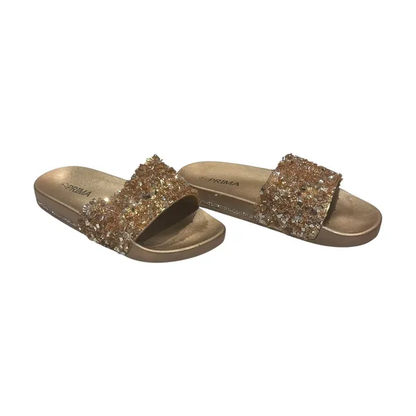 Prima Sandals Size 7 Gold Glitter Rhinestone Slide Slippers - Image 2