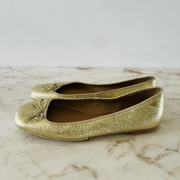 TORY BURCH Laila Metallic Gold Leather Driver Ballerina Flats Bow Accent - US 7 - Image 5