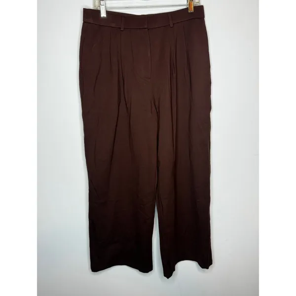OGLmove Brown Pleated Wide Leg Palazzo Pants Trousers Size Large L New NWT - Image 2