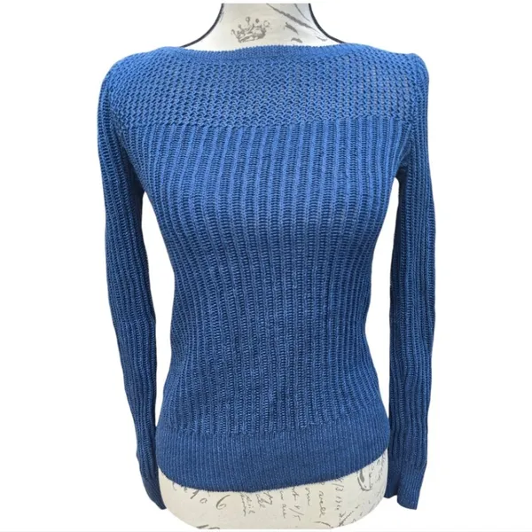 Lauren Ralph Lauren NWOT Mixed Knit Boatneck Sweater 100% Linen Steel Blue Sz XS - Image 3