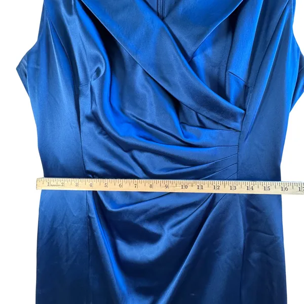 Tahari Arthur S. Levine Royal Blue Satin Ruched Cocktail Dress Sz‎ 14 Evening - Image 7