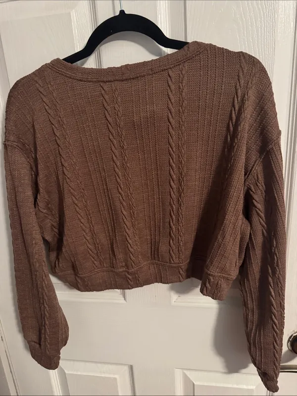 Timing Cropped Cable-Knit Sweater - Brown - Image 4