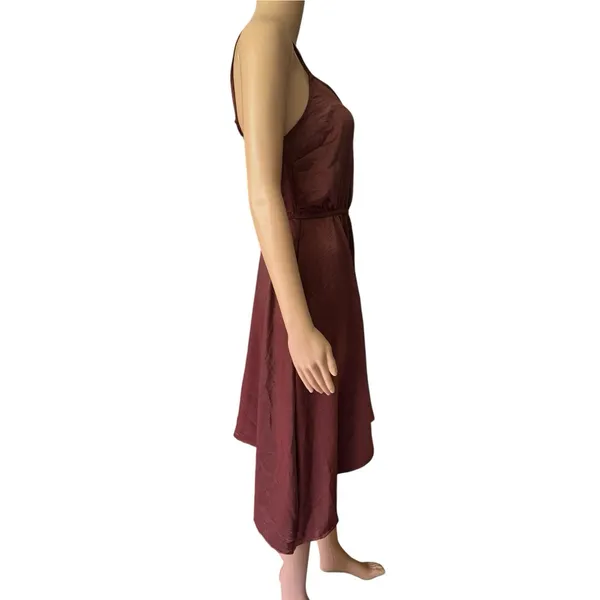 Steve Madden Chocolate Brown Satin Shark Bite Hem Dress Size XS - Image 2