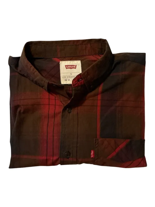Levi’s Men’s Plaid Flannel Button Up Shirt Long Sleeve Red Brown Size S Small - Image 3