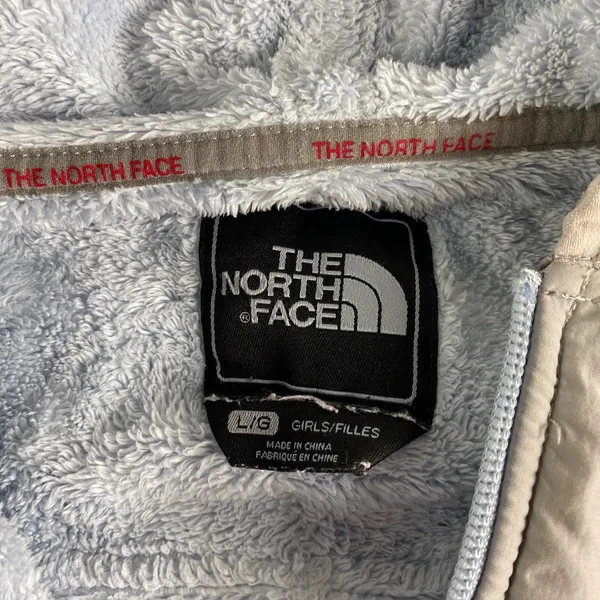 North Face‎ Jacket Girls Large Blue Fuzzy Hooded Full Zip Fleece Denali YOUTH - Image 3