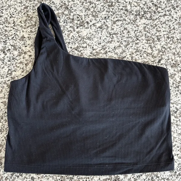 LULULEMON Ribbed Nulu Asymmetrical Yoga Tank Top in Black Sz. 10 - Image 7