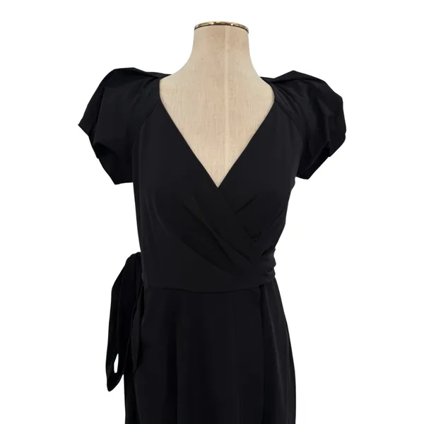 Diane Von Furstenberg Peyton Wrap Dress Puff Sleeve Knee Length Black 4 - Image 2
