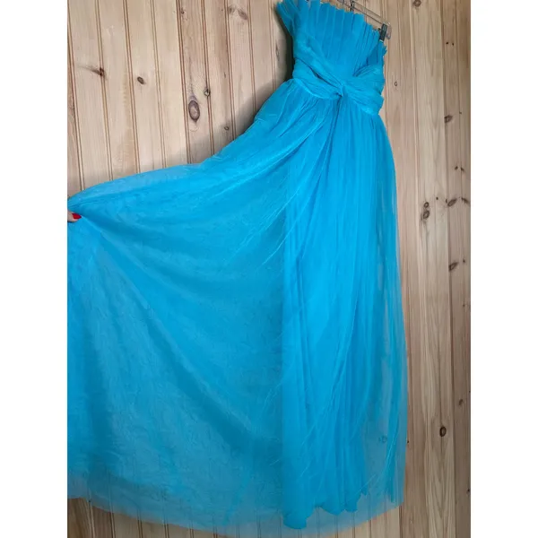 NWOT Lulus Undeniably Iconic Teal Blue Tulle Pleated Strapless Maxi Dress Sz XS - Image 5