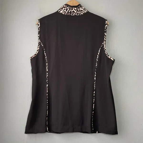 Christopher & Banks Vest Size Large Zip Up Black Leopard Print Chic Whimsigoth - Image 5
